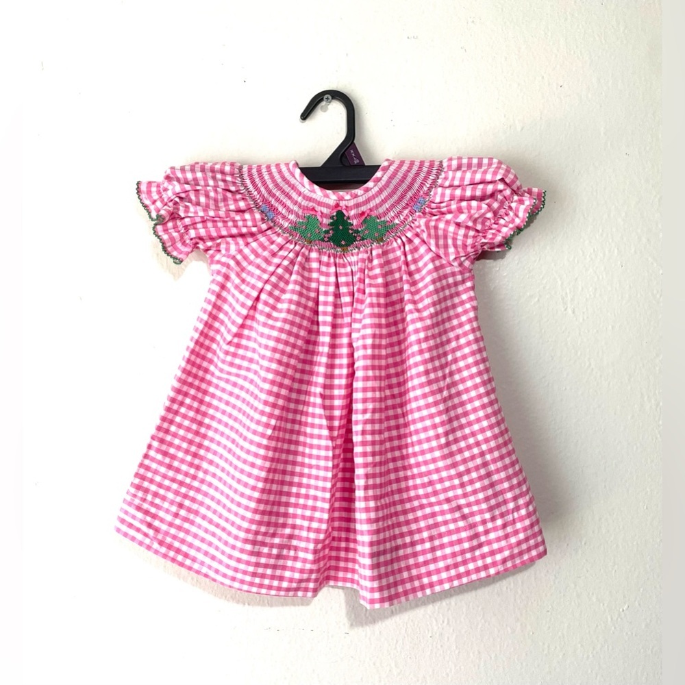 Southern Sunshine Pink Gingham Smocked‎ Holiday Dress Size 9M EUC